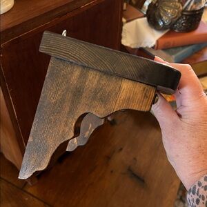 Rustic Brown Wooden Wall Shelf with Brass Nail Accents